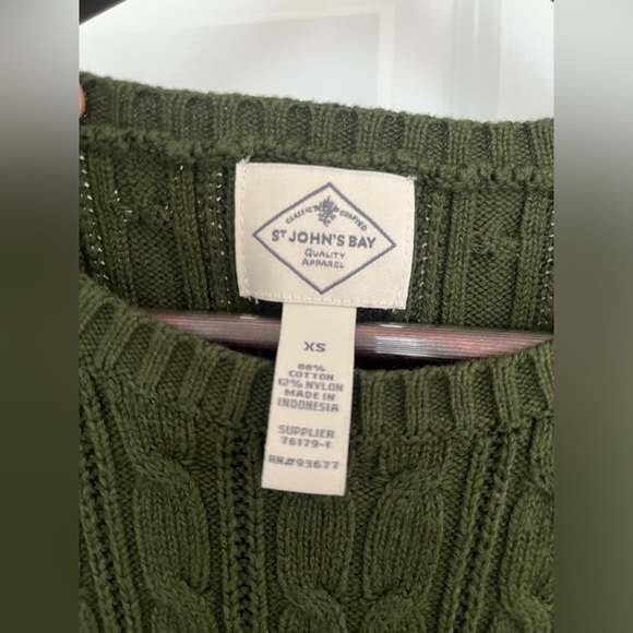 St Johns Bay Y2K Cable Knit Sweater Womens Sz. S Crew Neck Olive Pullover NWOT - Picture 2 of 5
